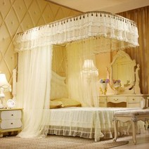 모기장 방충망 텐트 원터치 촘촘망 해충방지 캠핑 레일형 침대 모기장180x200cm베이지 레이스 모기장, 단품