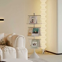 메탈 책꽂이 잡지꽂이 회전 북타워 철제 코너 선반, 밀크커피 (40x40x120cm) 회전 불가