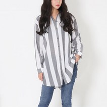 박시 줄무늬 스트라이프 여성 롱남방 셔츠 카라셔츠