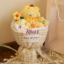 [엔피니원] 친구 생일 졸업 선물 캐릭터 꽃다발 봉제 인형, 3. 옐로우 폼폼푸린 25cm 꽃다발