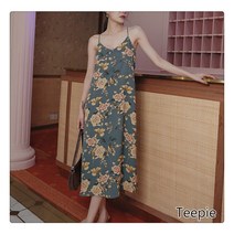 티피/Teepie 빈티지 브이넥 롱 플라워 원피스 여름 오프숄더 프린트 나시 원피스