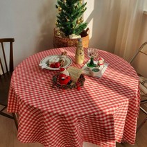 [H] 코튼 순면 체크 크리스마스 식탁보 홈 파티 캠핑 테이블보, 그린체크, 140*140