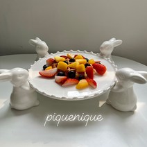 토끼 1단 플레이팅 케이크스탠드 디저트 트레이 도자기 카페접시, 토끼3마리+스몰(18cm)