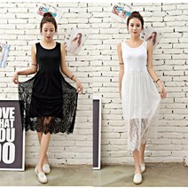 여성스러운 밑단 레이스 민소매 롱 치마 원피스 11189EA