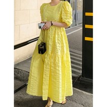 에이드 퍼프 셔링 지지미 주름 캉캉 롱 원피스