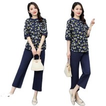 여름 여성 투피스 린넨 블라우스 티셔츠 일자핏 바지