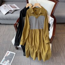 L-4XL 빅사이즈 하운드투스 셔츠원피스 캐주얼 원피스 데일리룩