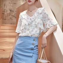 반하나쇼핑 잠자리 프릴 쉬폰블라우스 트럼펫블라우스