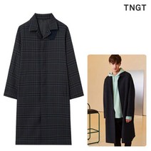 TNGT 95 100 사이즈 네이비 오버핏 체크 맥코트