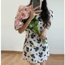 수묵화 벌룬 소매 네크라인 스커트 레이디 통근 데이트 적용 패션 유행