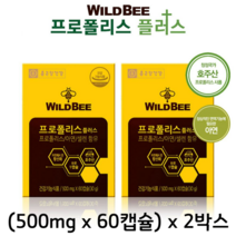종근당건강 와일드비 프로폴리스 PROPOLIS 호주산 면역력 항산화 항균 작용 플라보노이드 아연 셀렌 마그네슘 프로플러스 폴리폴리스 식약청 인증 건강기능식품 60캡슐, 2박스
