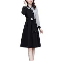 셀럽당 원피스 봄가을 긴팔 스트라이프 패치 빅사이즈 스커트