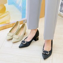 예쁜 보석 사각장식 금장 발편한 쿠션감 좋은 4.5cm 정장구두 펌프스 S15