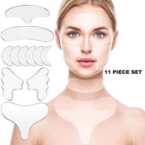 [팔자주름패치] 패션 실리콘 주름 방지 패드 얼굴 이마 목 핸드 케어 스킨 리프팅 도구 스티커 안티 링클 노화 패치 재사용 가능, 11 PCS SET
