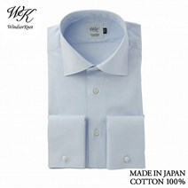 [1210 18시 ~ 사용할 수있는 20 % OFF 쿠폰 배포 중] [] (윈저 매듭) Windsorknot 더블 커프스 와이드 컬러 드레스 셔츠 긴 소매 일본제 면 100 % 색소폰 블루 무지 핀 포인트 옥스 80 번 쌍실