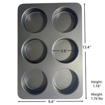 Elesinsoz 6컵 스트레이트 사이드 점보 잉글리시 머핀 컵케이크 팬 뚜껑 포함 햄버거 번 에그 샌드위치 프리타타 시나몬 롤 포카치아 키시 팬케이크 우피 파이 케이크 논스틱 베, 6 hole pan with lid