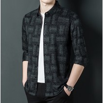 봄가을 중년남성 얇은 울함유 긴팔셔츠 아빠 가을 프린트 셔츠 캐주얼