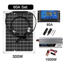 1+1 태양전지판 아파트 태양광 모듈 미니태양광설치 태양열판 1500w 광 발전 시스템 키트 300w with10-60a 컨트롤러 및 광 인버터 광 발전 홈 그리드 캠프 280, 60a 세트