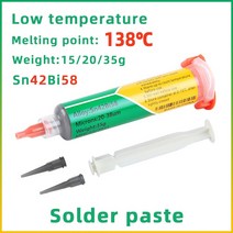 무연납 실 납 저온 무연 니들 튜브 주사기 솔더 페이스트 플럭스 납땜 ℃ 수리 용접, 35g, sn42 bi58