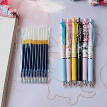 산리오 쿠로미 젤 펜 세트 6개입 캐릭터 볼펜 학용품, 0.5mm, 해피  6개 세트  + 블루 리필 10개