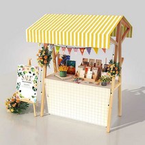 야외 진열대 플리마켓 목재 테이블 부스 LED랜턴 세트, 화이트 120x60x200cm + 랜턴조명