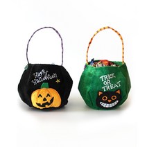 할로윈 벨벳 바구니 S사이즈 2개 SET, 블랙 호박, 퍼플 드라큘라, 1세트