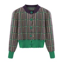 포텐샤 니트 하운드 패턴 봄 가을 간절기 긴팔 배색 컬러 스웨터 가디건 짧은 체크 카디건