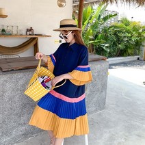 여름 루즈핏 셔츠카라 오픈버튼 주름 스윙 원피스 랄프랄프샵