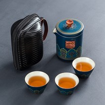 WENCHENG 휴대용 세라믹 다기세트/ 여행용 3인 다도세트, 푸른 색
