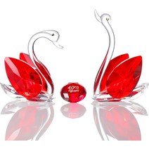 YWHL 그녀를 위한 10주년 기념 백조 선물 커플을 위한 10주년 결혼 기념일 크리스탈 백조 피규어 장식, 07 40주년 기념 선물 (레드)