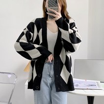 체크 니트 가디건 다이몬CD