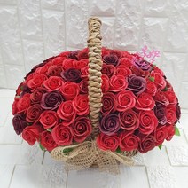 영하우스 비누장미 100송이 꽃바구니 생일꽃바구니 축하꽃바구니 배달 고급형 기념일 프로포즈꽃배달 로즈데이장미 환갑 칠순 팔순 비누꽃 선물, 레드+축발전