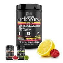 헬스 보충제 Electrolyte Powder Recovery Drink + Energy (90 Servings | Green Apple) w Real Salt +BCAAs Sug, Pink Lemonade