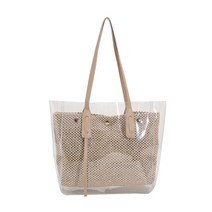 PVC가방 투명가방 투명 밀짚 가방 대용량 라탄 숄더백 짠 수제 토트백 해변 쇼핑백 2022 여름