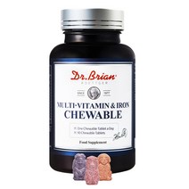 타이거아울렛 미국 멀티비타민 철분 츄어블 90정 x 1병 3개월분 어린이 키즈 아이 초등학생 청소년 성인 씹어먹는 철분제 종합 영양제, 단품, 단품