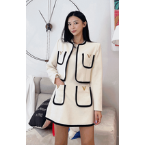 SP00098 [국내제작/명품감성] 배색 V포켓 포인트 트위드 자켓 2Color