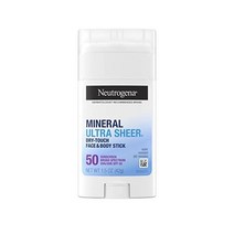 뉴트로지나 울트라 쉬어 드라이 터치 SPF 50 선스크린 스틱 민감한 피부 얼굴 바디용 산화아연 백색 잔류물 없음 논코메도제닉 비건 1.5온스