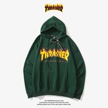 Thrasher FLAME LOGO 트레셔 불꽃 로고 플레임 후드티 연두색