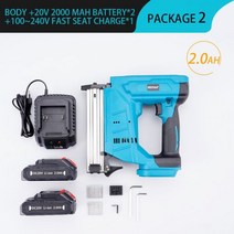 에어타카 전기 네일건 21V 무선 공압 충전 네일 건 V 형 합금 노즐 Makita 18V 배터리 목공 DIY, 03 2 Battery 2.0A