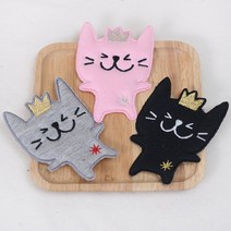 [펠트친구] 왕관고양이 와펜/ 가방 의류 소품 꾸미기 리폼 포인트 빈티지 악세사리 동물, 핑크