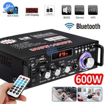 블루투스 미니 앰프 길거리공연 매장용 리시버 통기타 올인원 600w 증폭기 300w + 300w 2ch hifi 오디오 스테레오 파워 usb fm 라디오 자동차 홈 시어터 원격, 은