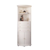 코너 캐비닛 스토리지 캐비넷 거실 침실 삼각형 정리 보관 수납 서랍장, 크림 화이트 65x46x108cm