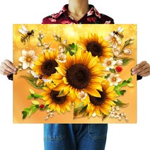 ZOZI액자 캔버스형보석십자수 Diy세트 라운드 비즈 40 X 50cm200 핫 제품, ZF50.행운의 해바라기, 40X50cm