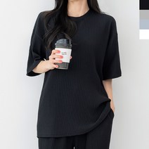 여자플리츠반팔티셔츠 1P 라운드넥 주름티셔츠 봄가을 여성플리츠티셔츠 플리츠반판