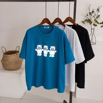 남녀공용 스카치 오버핏 오로라 곰세마리 반팔티