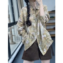 셔츠 평소의 봄가을 클래식 에스닉 무드 단아한 개성 플라워 프린팅 패치워크 캐쥬얼 와이드 루즈핏 긴 소매 3476757453