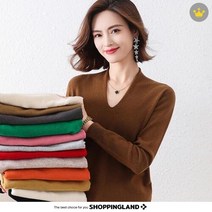 여성가을니트 티셔츠 단색 울 스웨터 겨 패션 브이넥 와이드 숏 이너 여자