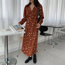 기타 바보사랑[옷자락]여자 가을 레오파드 플라워 버튼 롱 랩 원피스[무료배송]