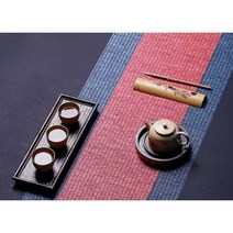 테이블러너 다도소품 짚으로 짠 방수 플래스 식탁보, 2.1m  라이트 그린 35cm + 진분홍
