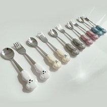 삼미 국산 비숑 티스푼 티포크 세트 (5color) 아동 디저트 수저 커트러리 선물, 옵션선택, 수저포크세트_아이보리